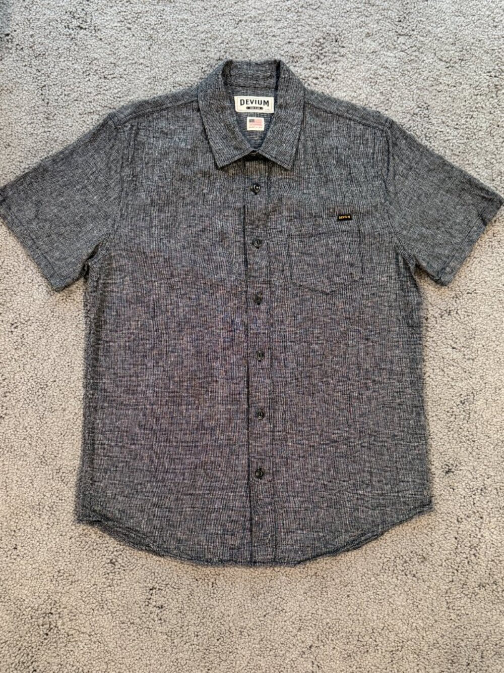 Devium USA Lombard Dark Grey Linen Blend Short Sleeve Woven Shirt L - EUC